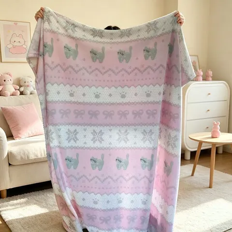 Manta Suave de Franela Lindo Estampado de Estrella Gato Manta Cálida para Oficina Sofá Cama Viaje Estudiante Manta