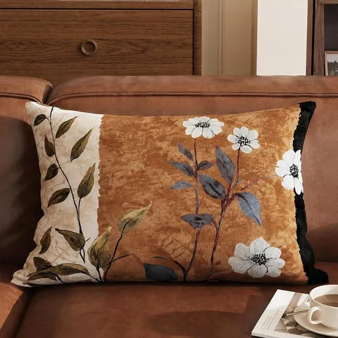 Coussin Lombaire Décoratif Floral Style Chinois Vintage Peluche Douce Rectangulaire Coussin Avec Noyau Pour Canapé Décoration Maison