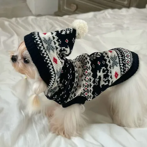 Suéter de Punto para Perros con Reno y Copo de Nieve Ropa de Navidad para Mascotas Cálido y Suave para Perros Pequeños Gatos