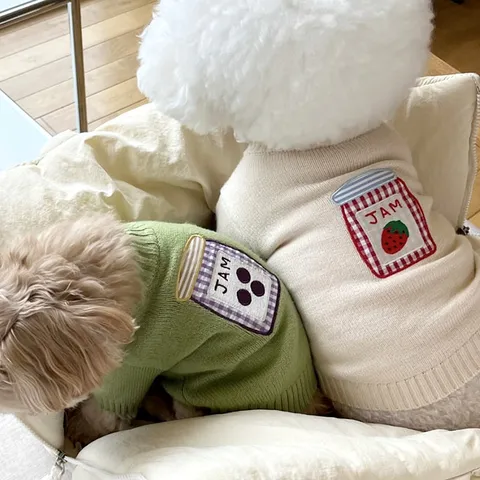 Suéter de Punto para Mascotas Ropa Cálida de Otoño Invierno para Perros Pequeños Gatos Cachorro Parche de Tarro de Mermelada