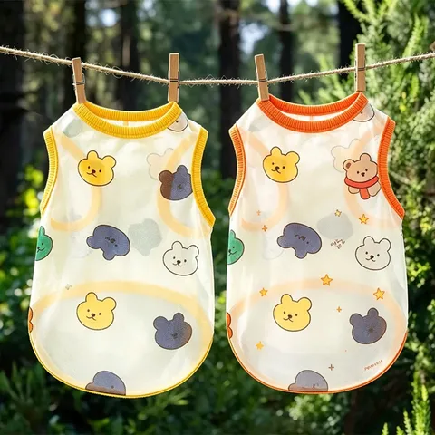 Breathable Mesh Pet Vest For Small Dogs Cats Cartoon Bear Star Printed Dog Summer Clothing Puppy Anti Shedding Shirt Tank Top