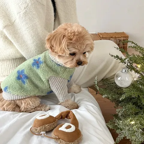 Pet Dog Clothes Autumn Winter Warm Fleece Puppy Sweater Floral Print Soft Cat Vest Coat For Small Dogs Teddy Bichon Pomeranian