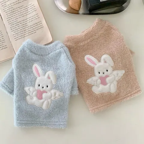 Autumn Winter Pet Dog Knit Sweater Cute Rabbit Embroidery Plush Puppy Clothes For Teddy Bichon Pomeranian Cat Small Dog Apparel