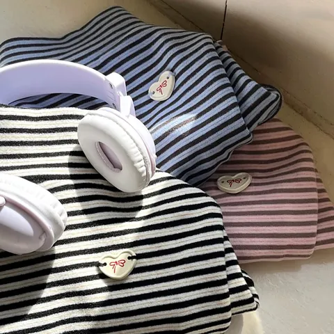 Pet Striped T-Shirt Soft Cotton Blend Knit Bottoming Shirt For Small Dogs And Cats Autumn Casual Striped Pet Clothing With Heart Patch