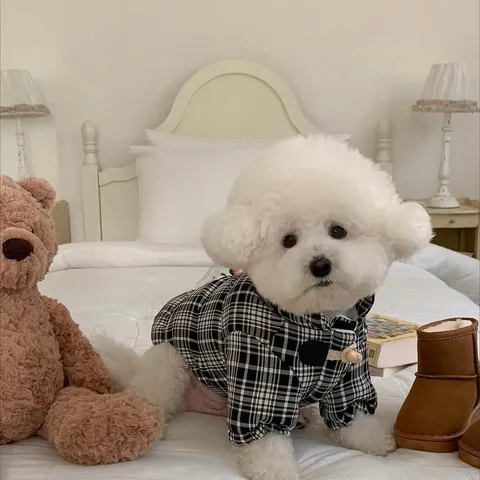 Plaid Pet Padded Jacket Thickened Warm Dog Clothes For Small Dogs Teddy Bichon Winter Fleece Lining Coat With Toggle Buttons And D-Ring