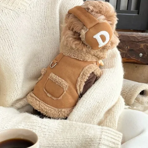 Pet Warm Cotton Coat Fleece Lined Dog Padded Jacket With D-Ring Leash Attachment For Small Dogs Autumn Winter Clothes