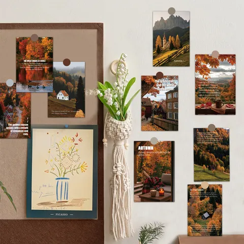 Tarjetas Decorativas de Paisaje de Otoño Estilo Ins Impresiones de Arte de Paisaje Minimalista Decoración de Pared para Dormitorio Residencia Sala de Estar Pegatinas de Fondo de Foto