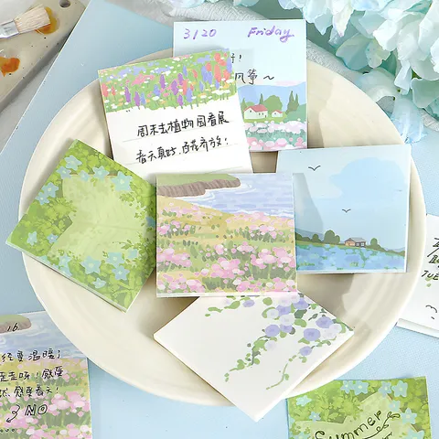 Mini Notas Adhesivas Escénicas Conjunto Ilustración de Paisaje Literario Bloc de Notas para Diario Planificación Notas Diarias