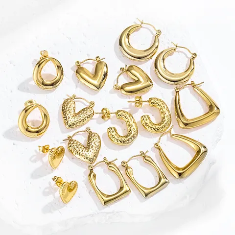 Orecchini a Cerchio in Acciaio Inossidabile da Donna Moda Lusso Leggero Oro Geometrico Cuore Bambù Twist Huggie Orecchini Gioielli da Viaggio Regalo