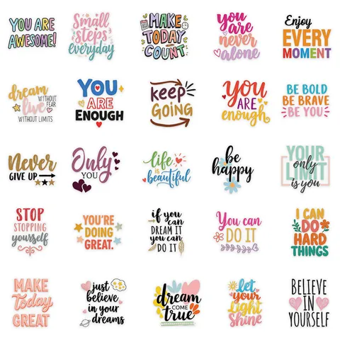 Adesivi Estetici Colorati con Citazioni Ispiratrici in Inglese in PVC Impermeabili Parole Positive Decalcomanie per Notebook Decorazione Cancelleria