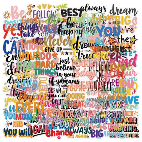 Adesivi Estetici Colorati con Citazioni Ispiratrici in Inglese in PVC Impermeabili Parole Positive Decalcomanie per Notebook Decorazione Cancelleria
