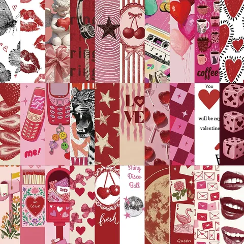 30Pcs Retro Y2K Paper Bookmarks Pink Red Aesthetic Heart Butterfly Patterns Student Teacher Reading Marks Vintage Book Accessories
