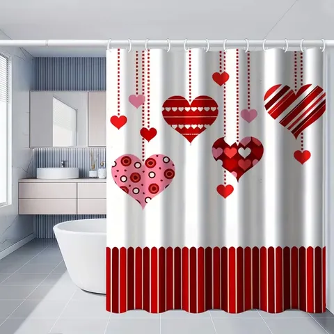 Valentinstag Rotes Herz Lippen Karo Druck Duschvorhang Wasserdicht Polyester Badezimmer Dekor Vorhang Und Matte Teppich Toilettendeckel