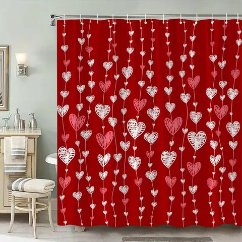 Valentinstag Rotes Herz Lippen Karo Druck Duschvorhang Wasserdicht Polyester Badezimmer Dekor Vorhang Und Matte Teppich Toilettendeckel