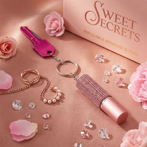 Fashion Metal Rhinestone Refillable Perfume Bottle Keychain With Key Tool Artificial Pearl Bag Pendant For Women Jewelry Gift