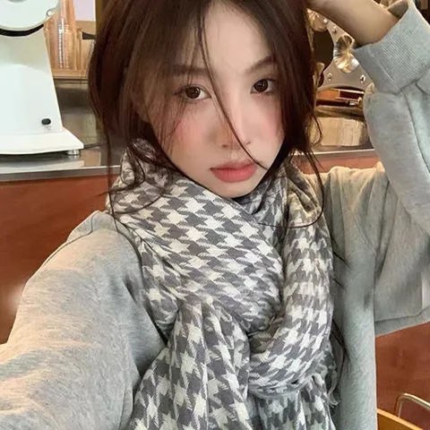 Écharpe Pied-De-Poule Vintage pour Femmes Doux Polyester Imitation Cachemire Chaud Plaid Écharpe Avec Glands Long Tissé Hiver