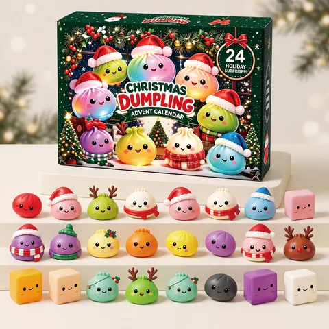 Calendario dell'Avvento di Natale Scatola a Sorpresa Antistress Squishy Giocattoli Festivi Regalo di Natale in TPR a Forma di Gnocchi