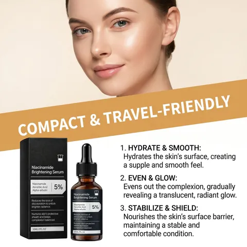 Niacinamide Brightening Serum For Face Moisturizing Skincare Essence With Vitamin C And Alpha Arbutin Glass Bottle Dropper