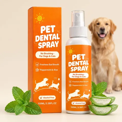 Spray Orale per Animali Rinfrescante Alito per Cani e Gatti Menta Aloe Cura Dentale Senza Spazzolatura Spray Detergente Formula Orale