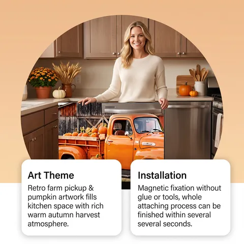 Retro Magnetic Dishwasher Cover Decal Christmas Halloween Festive Kitchen Decoration Pumpkin Reindeer Sign Panel Sticker