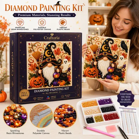 Pintura de Diamante DIY de Halloween Con Diamantes de Imitación Perla Artificial Gnomo Mago Fantasma Calabaza Decoración de Pared Artesanía