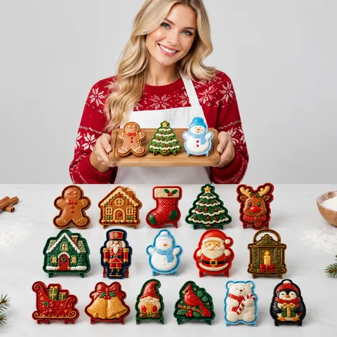 Feestelijke Koekjesvormen Set Voor Kerstmis Halloween DIY Bakgereedschap Plastic Handgeperste Koekjesuitstekers Fondant Taart Decoreren Gereedschap Gebakvormen Keuken