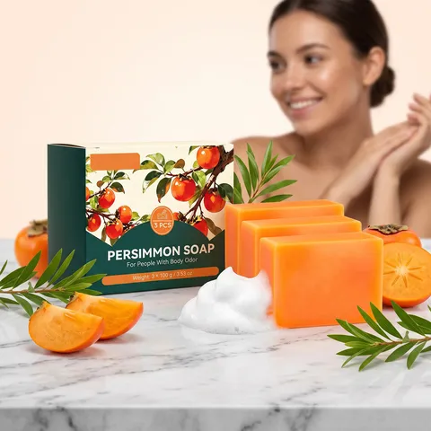 Persimmon Soap With Foaming Nets Sodium Palmate Glycerin Cleansing Bar For Body Odor Removal Refreshing Daily Bath Soap