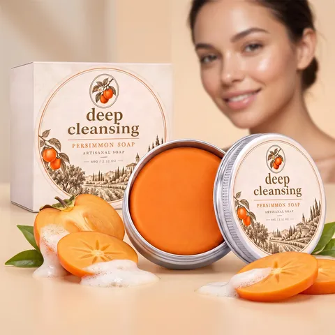 Savon Frais au Kaki Nettoyage en Profondeur Hydratant Gel Douche Savon Artisanal Orange pour Éclaircissement de la Peau Contrôle des Odeurs