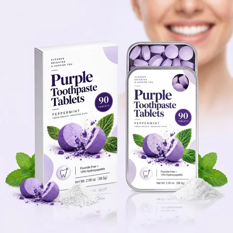 Whitening Toothpaste Tablets Peppermint Flavor Fluoride Free Breath Freshening Portable Travel Oral Care Cleaning Tablets