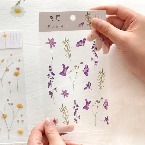 Pegatinas Transparentes de PET Flores y Plantas Calcomanías Botánicas Florales Impermeables para Botella de Agua Diario DIY Material de Scrapbooking Decorativo