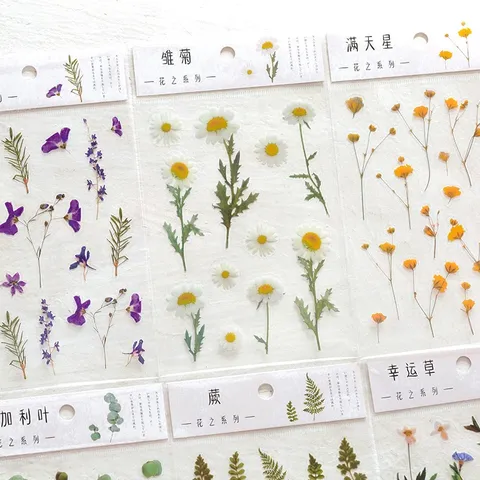 Transparent PET Floral Plant Stickers Waterproof Decorative Flower Decals For DIY Journal Scrapbook Water Bottle Laptop Material