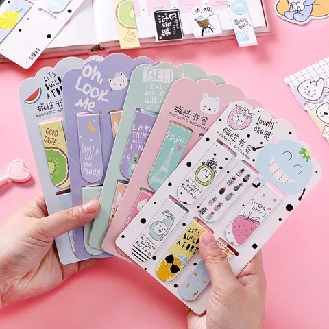 Marcadores de Libros Magnéticos de Dibujos Animados Lindos Animales de Fruta Marcadores de Página Magnéticos de Doble Cara Para Estudiantes Oficina Escuela Accesorios de Papelería