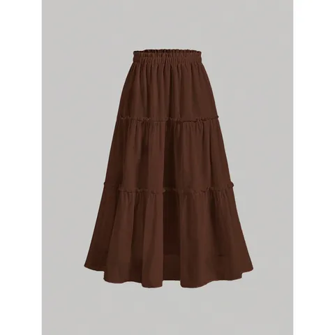 Gonna Maxi a Vita Alta da Donna a Strati Sovrapposti Linea A Gonna Lunga Poliestere Tinta Unita Retrò Vita Elastica Gonna