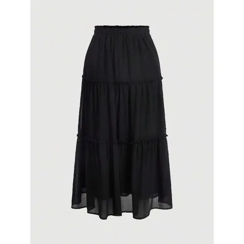 Gonna Maxi a Vita Alta da Donna a Strati Sovrapposti Linea A Gonna Lunga Poliestere Tinta Unita Retrò Vita Elastica Gonna