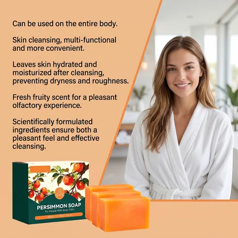 Persimmon Soap With Foaming Nets Sodium Palmate Glycerin Cleansing Bar For Body Odor Removal Refreshing Daily Bath Soap