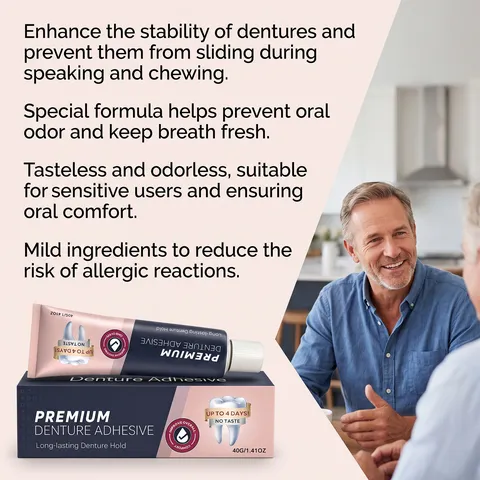 Premium Long Lasting Denture Adhesive Cream Zinc Free Strong Hold Oral Care Adhesive For Seniors Comfortable Hold Tasteless