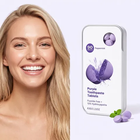 Portable Purple Toothpaste Tablets Peppermint Flavor Fluoride Free Teeth Cleaning Brightening Breath Fresh Travel Oral Care Solid Toothpaste Tablets In Tin Box