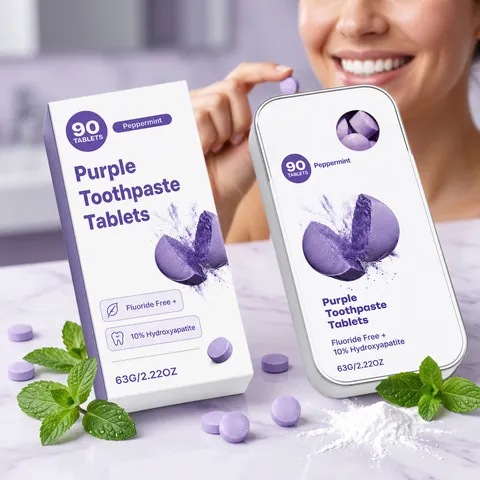 Purple Peppermint Toothpaste Tablets Fluoride Free Travel Portable Breath Freshening Oral Care Solid Toothpaste Tablets