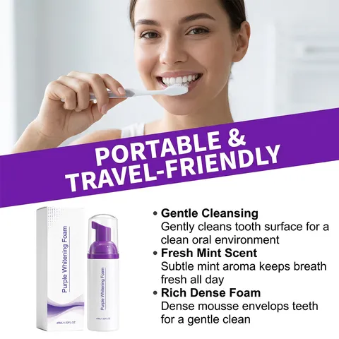 Purple Teeth Whitening Foam Teeth Cleaning Mousse Mint Breath Freshening Portable Oral Care For Adults