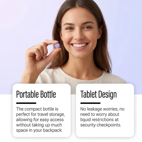 Purple Peppermint Toothpaste Tablets Fluoride Free Travel Portable Breath Freshening Oral Care Solid Toothpaste Tablets
