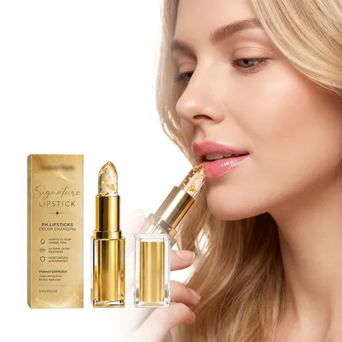 Luxury Gold Foil Temperature Change Lipstick Moisturizing Long Lasting PH Color Changing Lip Balm For Women Daily Makeup
