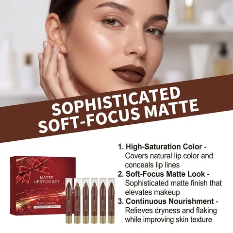 Christmas Festive Matte Lipstick Collection Brown Tone Smooth Long Lasting Lip Gloss Holiday Makeup Gift For Women