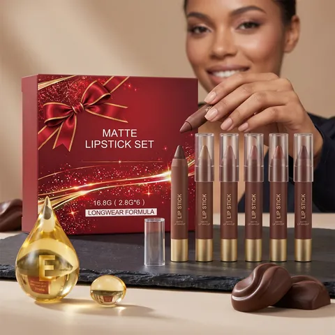 Christmas Festive Matte Lipstick Collection Brown Tone Smooth Long Lasting Lip Gloss Holiday Makeup Gift For Women