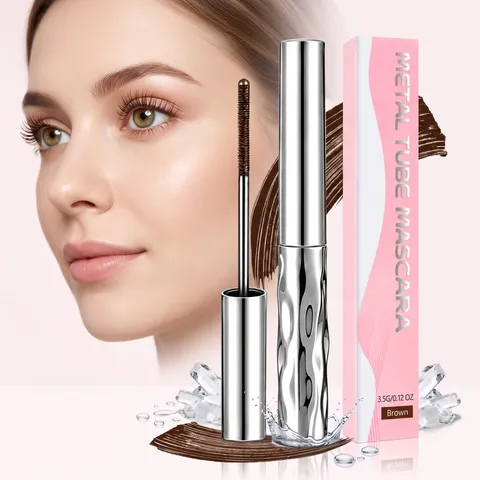 Máscara de Pestañas Rizada de Larga Duración Marrón Impermeable Voluminizadora Lash Lift Length Tubo de Metal Maquillaje de Ojos para Mujer