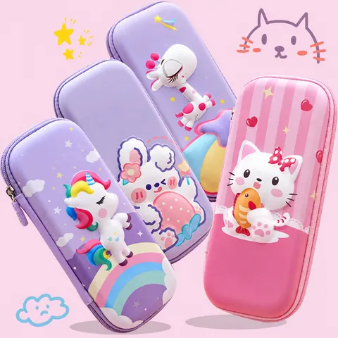 Cartoon 3D EVA Pencil Case For Kids Large Capacity Waterproof Stationery Box Student School Supply Gift With Zipper Dinosaur Unicorn Rabbit Patterns