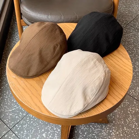 Vintage British Style Newsboy Cap For Women Polyester Plaid Leopard Print Rhinestone Forward Hat Casual Beret Duckbill Hat