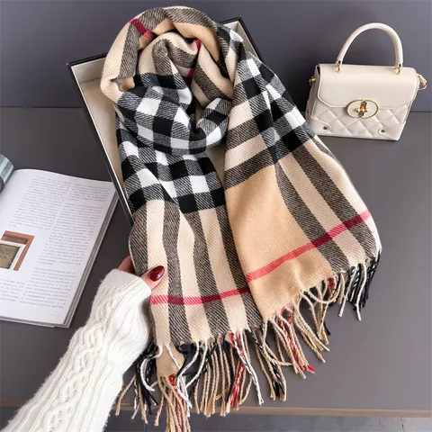 Écharpe à Carreaux Vintage Sensation Cachemire Pour Femmes Hommes Hiver Chaud Gland Écharpe Doux Polyester Châle Mode Accessoires