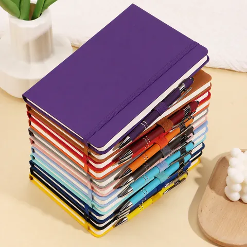 A5 Business Strap Notebook Faux Leather Cover Minimalist Portable Journal Diary Planner Office School Supplies Multicolor