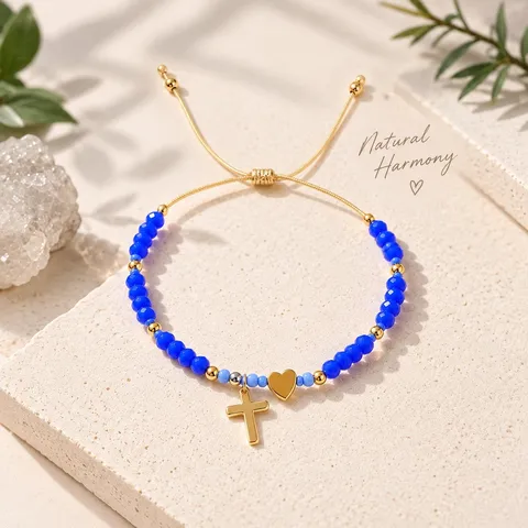 Braccialetto Boho con Perline da Donna Pendente a Croce e Cuore Regolabile in Materiale Misto Gioielli Stile Religioso per Regalo