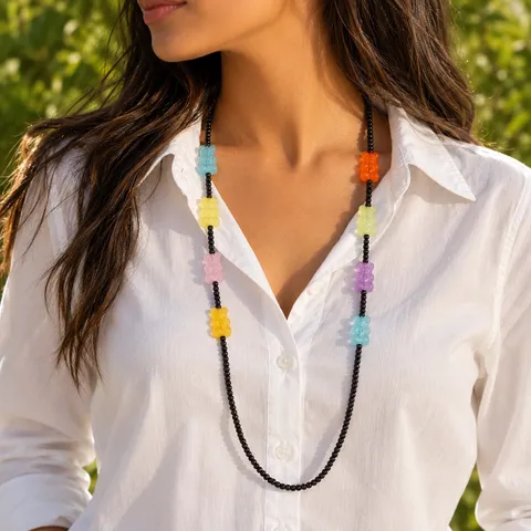 Cadena de Gafas con Cuentas de Resina de Oso de Dibujos Animados Hecha a Mano Estilo Dulce Soporte de Gafas de Sol Multicolor Accesorios para Mujeres Niñas